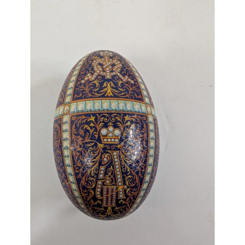Vintage‎ Vincenzo Tin Litho Egg Faberge Design Imperial Cameo Container Gift Box